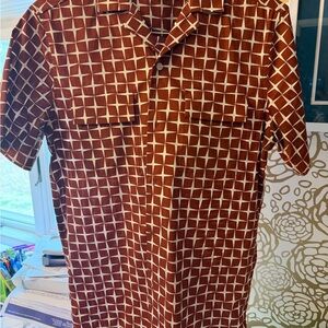 100% cotton Men's Short-Sleeve Brown Geometric Button Shirt
